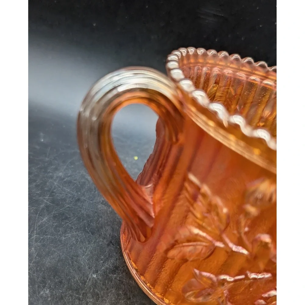 Imperial Glass Marigold Carnival Glass Lustre Rose Open Sugar Bowl Double Handle